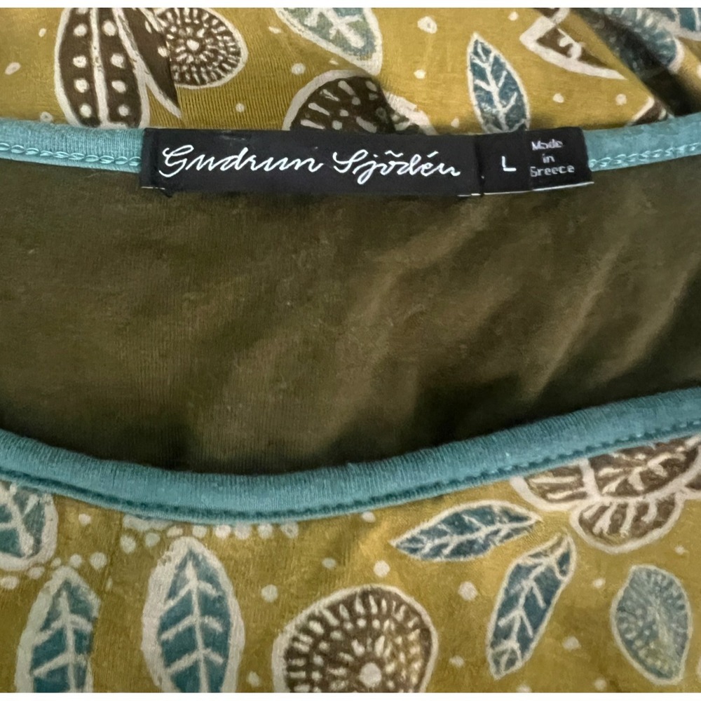 Gudrun Sjoden Dress Green Floral Asymmetrical Hem Shift Size Large - Picture 4 of 5